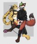  anthro bdsm canid canine chastity_cage chastity_device cheetah duo felid feline fox hi_res lewis_(lewisfox) male male/male mammal norikowolf 