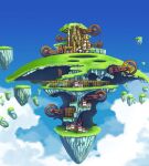 building cloud floating_island grass house little_tail_bronx no_humans official_art scenery sky solatorobo tanimeso third-party_source town tree wheel 