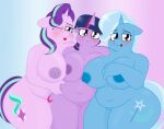  anthro anthrofied areola big_breasts breasts coatieyay equid equine female female/female friendship_is_magic genitals group hi_res horn mammal my_little_pony nipples nude overweight overweight_female pussy starlight_glimmer_(mlp) thick_thighs trixie_(mlp) twilight_sparkle_(mlp) unicorn 
