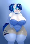  absurd_res anthro anthrofied big_breasts blush breasts cleavage clothed clothing coatieyay crossgender equid equine female friendship_is_magic hasbro hi_res horn huge_breasts legwear mammal mtf_crossgender my_little_pony overweight overweight_female shining_armor_(mlp) thick_thighs thigh_highs unicorn 