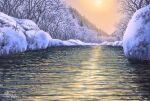  bare_tree forest nature no_humans original outdoors river scenery signature sky snow sunlight sunset suupii tree water winter 
