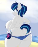  absurd_res anthro anthrofied beach big_breasts breasts clothed clothing coatieyay crossgender equid equine female friendship_is_magic hasbro hi_res horn looking_back mammal mtf_crossgender my_little_pony overweight overweight_anthro overweight_female seaside shining_armor_(mlp) solo topless unicorn 