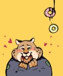  2016 anthro benjamin_clawhauser blush cheetah clothed clothing disney felid feline fur mammal moxa simple_background solo spots spotted_body spotted_fur yellow_background zootopia 