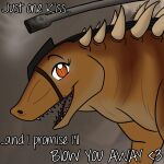  blush cannon desmatosuchus dino_d-day emoticon female feral pupils ranged_weapon slit_pupils solo spikes text thora_(artist) toothy_smile weapon 