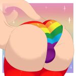 1:1 anthro bent_over big_butt bulge butt clothed clothing curled_tail digital_media_(artwork) domestic_cat felid feline felis femboy footwear fur fur_tuft hi_res ksenik leggings legwear lgbt_pride long_tail male mammal mostly_nude multicolored_clothing multicolored_underwear presenting presenting_hindquarters pride_color_clothing pride_colors rainbow_background rainbow_clothing rainbow_pride_colors red_clothing red_footwear red_leggings red_legwear red_socks red_thigh_highs scotty_(ghastlyscotty) simple_background six-stripe_rainbow_pride_colors socks solo sparkles stripes tail tan_body tan_fur thick_thighs thigh_highs tuft underwear