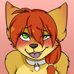  &lt;3 &lt;3_eyes 1:1 anthro canid canine collar female fox gem green_eyes hair hypotrash looking_pleasured mammal nadeah_fur pearl_(gem) red_hair solo tongue tongue_out 