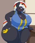  absurd_res anthro big_breasts blush breasts chest_tuft cleavage clothed clothing coatieyay equid equine fallout_equestria fan_character female hasbro hi_res horn huge_breasts mammal my_little_pony overweight overweight_anthro overweight_female solo thick_thighs tuft unicorn velvet_remedy 
