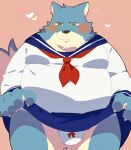  &lt;3 0119_muu 2021 anthro blue_body blue_fur blush bulge canid canine canis clothed clothing crossdressing domestic_dog fur hi_res humanoid_hands kemono male mammal overweight overweight_anthro overweight_male solo underwear 