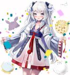  1girl absurdres black_bow bow chinese_clothes grey_hair hair_bow hanfu happy_new_year highres indie_virtual_youtuber new_year retorillo shanoa_(vtuber) silver_hair two_side_up virtual_youtuber 