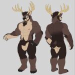  abs anthro antlers beard blue_eyes body_hair brown_body brown_fur brown_hair butt cervid chest_hair chest_tuft crotch_tuft facial_hair featureless_crotch feet fur hair horn humanoid_feet male mammal merfiller_(artist) muscular muscular_anthro muscular_male nipples pecs plantigrade scar short_tail solo tuft 