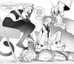 4_toes anthro balls barefoot bdsm bottomwear canid canine canis chair clothed clothed_anthro clothed_female clothing collar crop_top curling_toes domestic_cat domestic_dog dominant dominant_anthro dominant_female erection feet felid feline felis female foot_fetish foot_lick foot_on_face foot_on_neck foot_on_penis foot_play footjob furniture genitals group hi_res hindpaw humanoid_feet kinneru leash leashed_collar licking lying male male/female mammal nude_anthro nude_male on_back pants paws penis plantigrade restrained restraints sex shirt simple_background sitting submissive submissive_anthro submissive_male toes tongue tongue_out topwear trio white_background