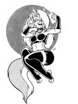  4_fingers anthro black_and_white bottomwear breasts canid canid_demon canine canis cellphone claws clothing collar demon digital_media_(artwork) feet female fingers footwear fur gallogally hair hair_over_eye hellhound helluva_boss holding_object loona_(vivzmind) mammal midriff monochrome notched_ear one_eye_obstructed open_mouth phone piercing simple_background smile solo spikes teeth toe_claws toes tongue tongue_out tongue_piercing topwear white_background white_body white_fur wolf 
