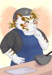 2021 9dtq0 absurd_res anthro apron blush clothing cooking eyewear felid fur glasses hi_res humanoid_hands kemono licho_(tas) male mammal pantherine shirt slightly_chubby solo tiger tokyo_afterschool_summoners topwear video_games white_body white_fur 