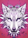  2021 canid canine canis digital_media_(artwork) fur headshot_portrait hi_res looking_at_viewer mammal myarukawolf portrait purple_eyes white_body white_fur wolf 