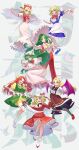  6+girls absurdres angel_wings apron ascot bat_wings black_pantyhose blonde_hair blue_dress bow character_name clock commentary_request curly_hair dress elly_(touhou) energy_ball feathered_wings frilled_dress frilled_umbrella frills gengetsu_(touhou) green_eyes green_hair green_skirt green_vest guumin hair_between_eyes hair_bow hair_over_one_eye hat head_down highres holding juliet_sleeves kazami_yuuka kazami_yuuka_(pc-98) kurumi_(touhou) long_hair long_sleeves lotus_land_story maid maid_headdress mugetsu_(touhou) multiple_girls nightcap nightgown no_shoes open_clothes open_mouth open_skirt orange_(touhou) pajamas pants pantyhose parasol pink_pajamas plaid_clothes plaid_pants plaid_vest puffy_sleeves purple_wings red_bow red_dress red_eyes red_hair red_shoes ribbon scythe shirt shoes short_hair short_sleeves shorts skirt smile socks star_(symbol) star_print suspenders touhou touhou_(pc-98) twirl_baton umbrella very_long_hair vest waist_apron waist_bow white_shoes white_socks white_wings wings yellow_eyes yellow_shirt yellow_shorts 
