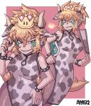  1girl animal_print ayyk92 blonde_hair bowsette chinese_clothes chinese_zodiac cow_print crown horns mario_(series) new_super_mario_bros._u_deluxe solo super_crown tail year_of_the_ox 