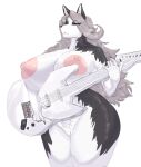  anthro areola big_breasts breasts canid canine canis carsen female genitals grey_hair guitar hair helluva_boss hi_res huge_breasts loona_(vivzmind) mammal musical_instrument nipples nude plucked_string_instrument pubes pussy red_eyes solo string_instrument thick_thighs wolf 