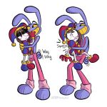 4_fingers annoyed anthro ddfreakyart duo eye_contact female fingers glitch_productions half-closed_eyes hi_res hug humanoid jax_(tadc) lagomorph larger_male leporid lifting_partner looking_at_another male mammal narrowed_eyes pomni_(tadc) rabbit size_difference smaller_female smile smug_grin surprised tail tail_motion tailwag the_amazing_digital_circus tight_hug 