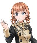  1girl annette_fantine_dominic blue_eyes closed_mouth fire_emblem fire_emblem:_three_houses garreg_mach_monastery_uniform long_sleeves orange_hair simple_background smile solo ten_(tenchan_man) twintails uniform upper_body white_background 