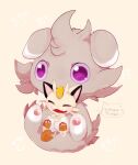  :3 ^_^ animal_focus banchiku blush cat closed_eyes coin colored_sclera commentary_request dated espurr fang gen_1_pokemon gen_6_pokemon happy highres hug hug_from_behind jpeg_artifacts light_blush meowth no_humans nose_blush open_mouth paw_print pawpads pokemon pokemon_(creature) purple_eyes purple_sclera romaji_text sitting sitting_on_lap sitting_on_person size_difference skin_fang smile 
