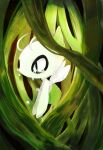  antennae banchiku celebi commentary_request crying fairy fairy_wings from_side gen_2_pokemon glowing green_eyes green_theme highres legendary_pokemon mythical_pokemon plant pokemon pokemon_(anime) pokemon_(classic_anime) pokemon_(creature) pokemon_m04 sad solo tears vines wings 