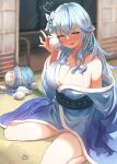  absurd_res asian_clothing big_breasts blue_hair blush breasts cleavage clothed clothing drunk east_asian_clothing elf female hair hi_res humanoid humanoid_pointy_ears japanese_clothing kimono long_hair not_furry rocoroco1115 substance_intoxication 