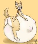  abdominal_bulge anthro belly big_belly big_butt butt canid canine canis domestic_dog hand_on_stomach hi_res imafetish male mammal solo vore 