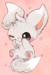  animal_focus banchiku black_eyes blush commentary_request full_body gen_5_pokemon hands_up highres minccino no_humans one_eye_closed pawpads pink_background pokemon pokemon_(creature) simple_background solo star_(symbol) starry_background 
