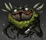  absurdres arthropod_limbs big_mouth blank_eyes bug cleft_lip creature full_body groal_the_great_(hollow_knight) highres hollow_knight hollow_knight:_silksong maggot moss multiple_wings saliva saliva_trail skull_on_head solo thiago_lehmann too_many_teeth wings 