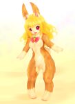  2013 anthro blonde_hair blush breasts female hair hi_res lagomorph leporid looking_at_viewer mammal naturally_censored nude open_mouth rabbit red_eyes simple_background smile solo standing tetetor-oort 
