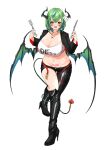  absurd_res big_breasts breasts cleavage clothed clothing demon demon_humanoid female green_hair hair hi_res humanoid jewelry necklace not_furry pubic_tattoo rocoroco1115 solo spade_tail 