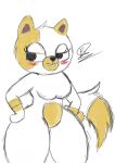  adventure_time anonymous_artist anthro blush breasts cake_the_cat cartoon_network domestic_cat featureless_breasts featureless_crotch felid feline felis female fur hi_res humanoid mammal simple_background sketch solo thick_thighs unknown_artist white_body white_fur wide_hips yellow_body yellow_fur 