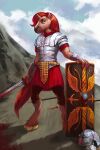 anthro armor blood bodily_fluids clothing equid equine fantasy female gladius hair headgear helmet hi_res historical history horse lorica mammal medieval_fantasy military military_uniform red_hair roman roman_empire rome scutum shield slaughter solo solo_focus thepimpartist uniform war