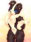  2013 anthro black_body black_fur black_nose blue_eyes breasts canid canine canis countershading domestic_dog female fur mammal naturally_censored navel simple_background smile solo tetetor-oort white_countershading 