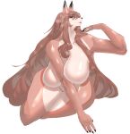  absurd_res anthro big_breasts breasts brown_hair canid canine carsen featureless_breasts featureless_crotch female hair hi_res huge_breasts mammal nude solo 