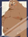  0119_muu 2021 anthro belly bodily_fluids brown_body brown_fur fur humanoid_hands kemono male mammal moobs navel nipples overweight overweight_anthro overweight_male solo sweat ursid 