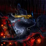 absurd_res anthro bathing bathtub big_breasts black_body black_fur black_nose breasts brothersmiler candle canid canine canis colored_nails domestic_dog engraved_gun eyelashes female fur golden_gun gun handgun hi_res huge_breasts legs_in_air legs_up light lighting looking_offscreen mammal nails narrowed_eyes partially_submerged perspective_shot poodle profanity ranged_weapon red_eyes revolver smoke solo trilla_(brothersmiler) weapon