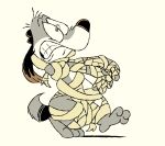 2025 3_toes anthro balls belly biped black_nose brown_ears buckles_(buckles) buckles_(comic) canid canine canis clenched_teeth colored digital_drawing_(artwork) digital_media_(artwork) domestic_dog feet flat_colors floppy_ears fur genitals grey_body grey_fur hi_res humanoid_feet humanoid_heel male mammal multicolored_body multicolored_fur mummy_costume mummy_wrappings nervous paws plantigrade ringed_eyes shadow soles solo tan_balls teeth theyoyododo toes toilet_paper toilet_roll two_tone_body two_tone_fur walking white_belly white_body white_fur wide_eyed wrapped_up