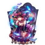 1girl :p akanbe artist_request bat_(animal) belt black_boots black_dress black_hat black_sleeves boots breasts broom candle candlelight candlestand cape cleavage closed_mouth detached_sleeves dress eyelashes eyelid_pull flower forehead frilled_boots frilled_cape frilled_sleeves frills game_cg green_eyes halloween hat hat_belt hat_flower hat_ribbon jack-o&#039;-lantern knee_boots leaning_forward light_particles long_sleeves looking_at_viewer malty_s_melromarc medium_hair official_alternate_costume official_art pink_flower pink_rose pumpkin purple_cape purple_flower purple_rose red_belt red_flower red_hair red_ribbon red_rose ribbon rose short_dress silk sleeveless sleeveless_dress smile solo spider_web standing strapless strapless_dress tate_no_yuusha_no_nariagari tate_no_yuusha_no_nariagari_rerise tongue tongue_out v-shaped_eyebrows wavy_hair white_flower white_rose will-o&#039;-the-wisp_(mythology) witch witch_hat 