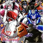 adamfreaklock alien alien_humanoid arcee blue_eyes chromia clothing embarrassed english_text fake_ears fake_rabbit_ears female female_focus group halloween hi_res holidays humanoid machine maid_headdress maid_uniform multicolored_body playboy_bunny robot robot_humanoid school_uniform smile text trio two_tone_body uniform visor windblade