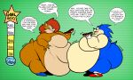 anthro archie_comics belly belly_kiss big_belly big_breasts big_butt big_moobs blue_body blue_boots blue_clothing blue_footwear blue_fur blush boots breasts brown_body brown_fur butt chili_dog chilidog chipmunk clothing dialogue duo english_text eulipotyphlan female floofyboyetime food footwear fur gloves ground_squirrel growth_drive hair handwear hedgehog hi_res hot_dog hot_sauce huge_belly huge_breasts huge_butt huge_moobs hybrid male male/female mammal moobs obese obese_anthro obese_female obese_male overweight overweight_anthro overweight_female overweight_male quills_(anatomy) red_clothing red_footwear red_hair red_shoes rodent sally_acorn sciurid sega shoes sonic_the_hedgehog sonic_the_hedgehog_(archie) sonic_the_hedgehog_(comics) sonic_the_hedgehog_(series) speech_bubble tan_arms tan_belly tan_moobs tan_mouth text touching_bellies touching_belly tree_squirrel weight_gain weight_gain_drive white_clothing white_gloves white_handwear