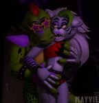 absurd_res anthro canid canine canis crocodile crocodilian digital_media_(artwork) female five_nights_at_freddy&#039;s five_nights_at_freddy&#039;s:_security_breach hi_res hug love machine male male/female mammal mayvil montgomery_gator reptile robot robot_anthro roxanne_wolf scalie scottgames ship steel_wool_studios vehicle watercraft wolf