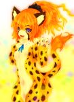  2012 anthro breasts felid female fur hair looking_at_viewer mammal navel nude open_mouth pawpads simple_background smile solo spots spotted_body tetetor-oort yellow_body yellow_fur 
