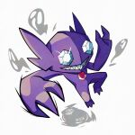  chest_jewel colored_skin full_body gem gem_eyes grin looking_at_viewer mistray-art numbered pokemon pokemon_(creature) purple_skin red_gemstone sableye sharp_teeth signature simple_background smile solo teeth white_background white_gemstone 