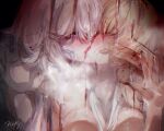  2girls against_glass artist_name blonde_hair blush breast_press breasts closed_eyes french_kiss hair_over_eyes honkai_(series) honkai_impact_3rd kiss long_hair multiple_girls nude nyeppu saliva signature songque thelema_nutriscu tongue tongue_out upper_body white_hair yuri 