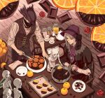 arizuka_(catacombe) ascot belt bloodborne blue_eyes bonnet bow bowtie brown_pants bucket buttons cake candy chair chocolate chocolate_bar cloak cup doll_joints food frills from_software fruit hat highres hunter_(bloodborne) jewelry joints knife long_sleeves mask messengers_(bloodborne) necklace orange orange_slice pants pendant plain_doll plate silver_hair sleeves_rolled_up table teacup teapot wooden_bucket wooden_floor wooden_spoon 