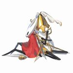 2025 2_horns absurd_res ambiguous_gender arthropod biped black_eyes black_legs cloak clothed clothing duo female_(lore) hi_res holding_melee_weapon holding_object holding_weapon hollow_knight:_silksong hollow_knight_(franchise) horn hornet_(hollow_knight) kobayashiyyk machine melee_weapon red_cloak red_clothing robot second_sentinel sitting team_cherry weapon white_eyes