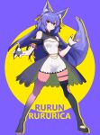  .live 1girl animal_ears breasts character_name commentary_request fingerless_gloves full_body gloves hair_between_eyes hair_ornament highres looking_at_viewer purple_hair rune_(ru-nn) rurun_rururica simple_background small_breasts tail thighhighs virtual_youtuber wolf_ears wolf_tail yellow_eyes 