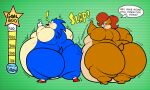 anthro archie_comics belly big_belly big_butt blue_body blue_fur blush boots_removed brown_body brown_fur butt butt_slap chili_dog chilidog chipmunk clothing dialogue duo english_text eulipotyphlan exclamation_point female floofyboyetime food footwear fur gloves ground_squirrel growth_drive hair handwear hedgehog hi_res hot_dog hot_sauce huge_belly huge_butt hybrid male male/female mammal nude nude_anthro nude_female obese overweight overweight_anthro overweight_female overweight_male quills_(anatomy) red_clothing red_footwear red_hair red_shoes rodent sally_acorn sciurid sega shoes slap sonic_the_hedgehog sonic_the_hedgehog_(archie) sonic_the_hedgehog_(comics) sonic_the_hedgehog_(series) speech_bubble surprised_eyes surprised_face surprised_look tan_arms tan_belly tan_mouth text tree_squirrel weight_gain weight_gain_drive white_clothing white_gloves white_handwear