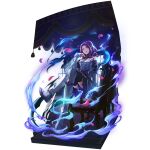  1girl armor armored_boots artist_request bare_shoulders black_choker black_skirt black_sleeves black_thighhighs boots bracer breasts cape choker couter crossed_legs dark detached_sleeves dress frilled_choker frills full_body game_cg gem gold_armband gold_trim greaves green_eyes hand_up indoors looking_at_viewer malty_s_melromarc medium_breasts medium_hair miniskirt official_art parted_lips pleated_skirt poleyn purple_choker purple_dress red_gemstone red_hair sabaton short_cape sidelocks simple_background sitting skirt skirt_under_dress sleeveless sleeveless_dress smile smoke solo strapless strapless_dress tate_no_yuusha_no_nariagari tate_no_yuusha_no_nariagari_rerise thighhighs transparent_background two-tone_choker v-shaped_eyebrows vambraces weapon white_cape zettai_ryouiki 